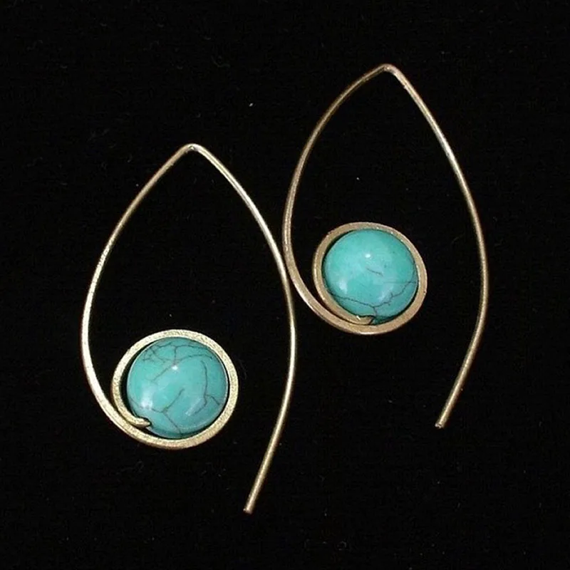 

Vintage Hoop Earrings for Women Silver Color Filled Pattern Earring Big Round Circle Retro Turquoises Resin Earrings O4D311