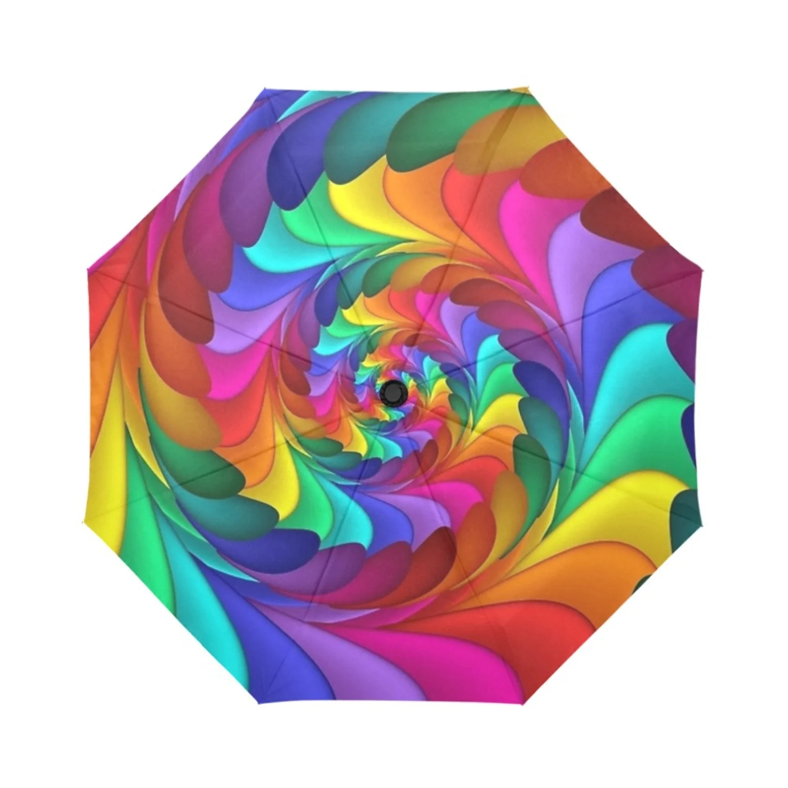 Psychedelic Rainbow Umbrella Automatic Tri Fold Compact UV Protection Foldable Travel Umbrella For Women