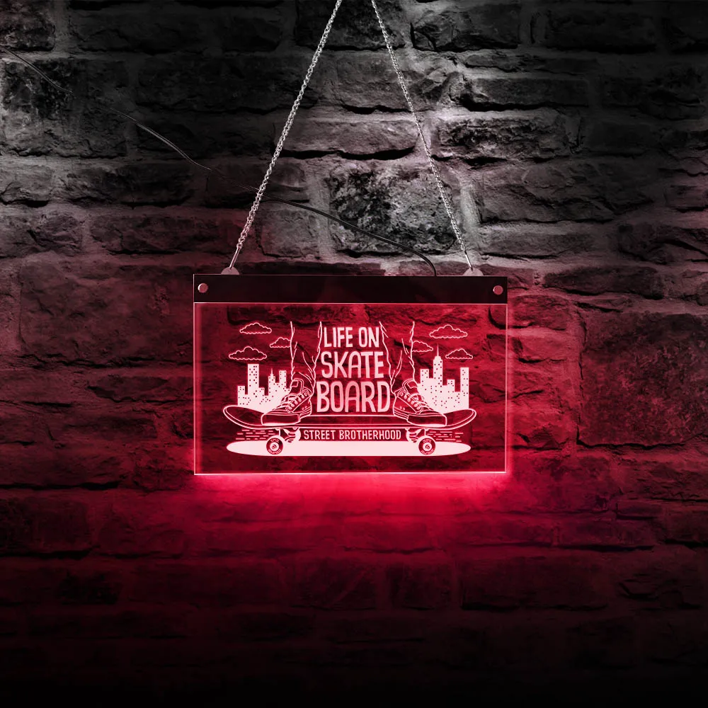 

Life On Skate Board LED Night Light Acrylic Board Skaters Life Living Room Lighting Wall Art Decor Skating Man Cave Sign Lights