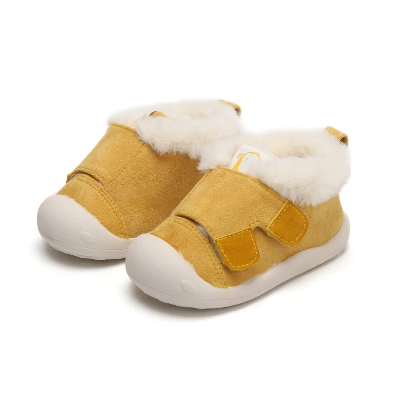 Для маленьких мальчиков и девочек; замшевая обувь с мягкой подошвой; простая Милая однотонная теплая обувь для малышей; зимние ботинки