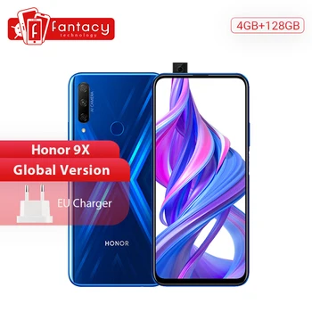 Перейти на Алиэкспресс и купить Глобальная версия Honor 9X смартфон 4 Гб 128 ГБ 48MP Тройная камера 6,59 ''мобильный телефон Android 9 Google Play 4000 мАч сотовые телефоны