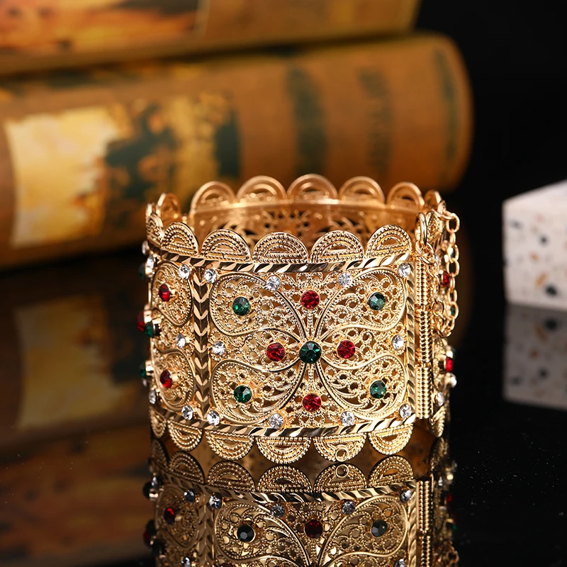 Fashion Moroccan Style Caftan Wedding Rhinestone Wide Bracelet Retro Arab Women's Bracelet