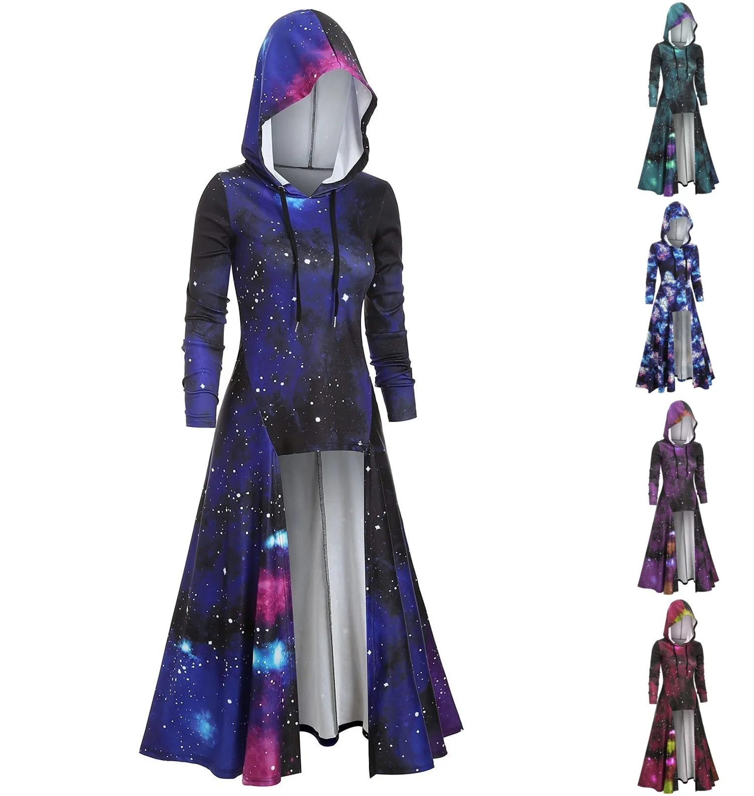 explosion models new irregular mosaic printing fashion long hooded women's clothing