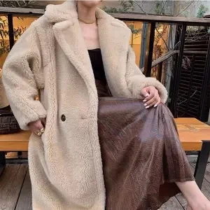 apricot Женское зимнее теплое длинное пальто из искусственного меха, винтажная Меховая куртка с длинным рукавом, женское толстое пальто с мишкой Тедди, Повседневная Свободная верхняя одежда больших размеров - Цвет: apricot