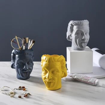

Einstein Portrait Vase Character Sculpture Flower Pot Container Desktop Flower Arrangement Container Head Statue Decor Vase