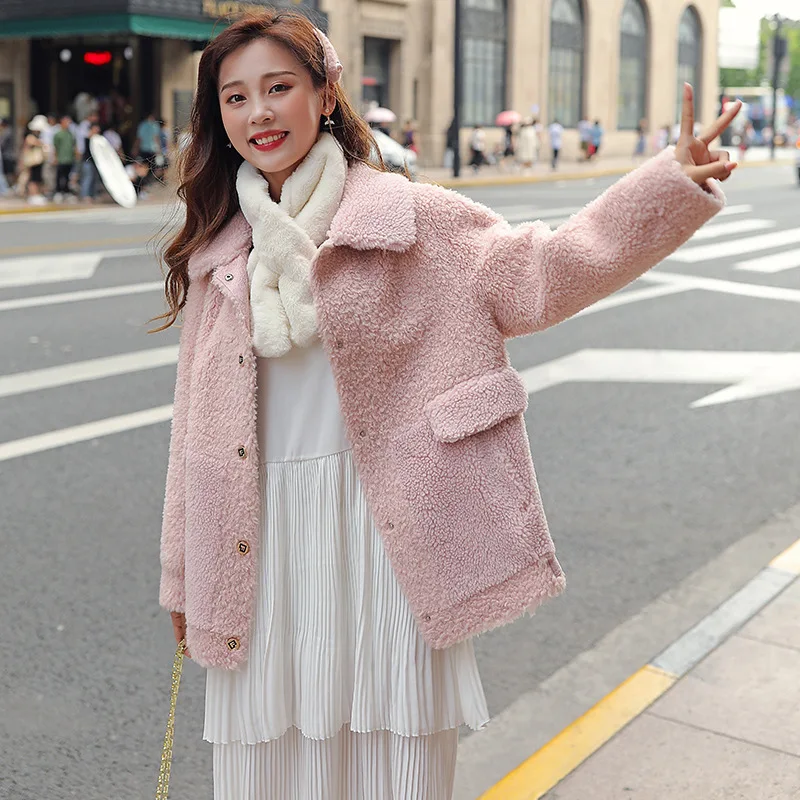 

Lambs Wool Coat Women's 2019 New Style Fur Short Coat Korean-style Elegant Fashionable INS Short Cotton Coat