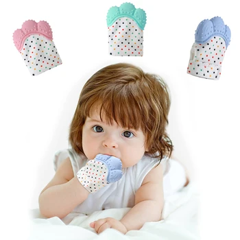 

Baby Silicone Mitts Teething Mitten Glove Sound Teether Newborn Chewable Nursing Mittens Teether Natural stop Sucking Thumb Toy