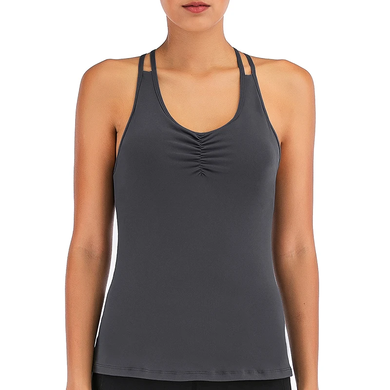 LEOQ Sexy Hollow Backless Solid Gym Crop Tops Women Yoga Vest Sports Workout Profession Padded Cross Fitness Athletic Shirts