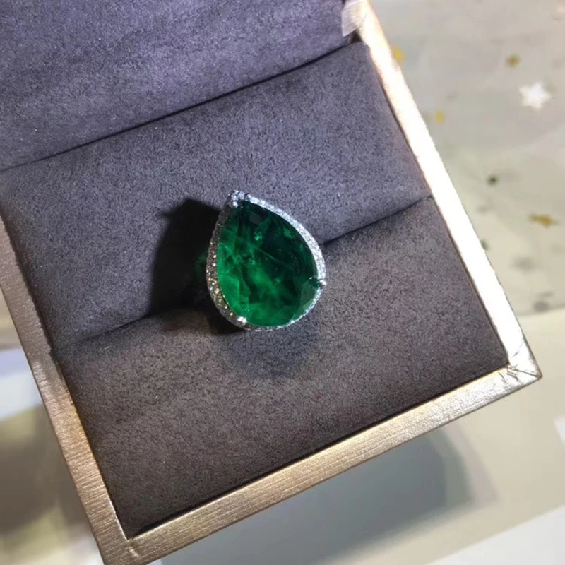 Top Quality 925 Sterling Silver Wedding Green Natural Stone Party Fashion Wild Noble Ring Jewelry Female Big Green Silver Ring