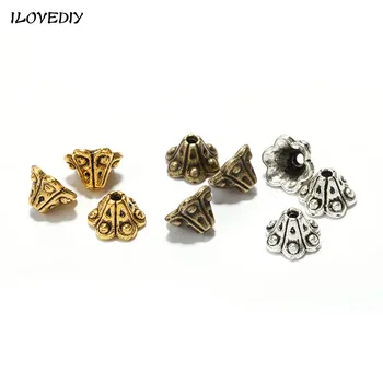 

50 pcs Tibetan Silver Trumpet Petunia Flower Assorted Silver Plated Engraved Bead Caps End Cap Cone Findings DIY Craft Jewelry
