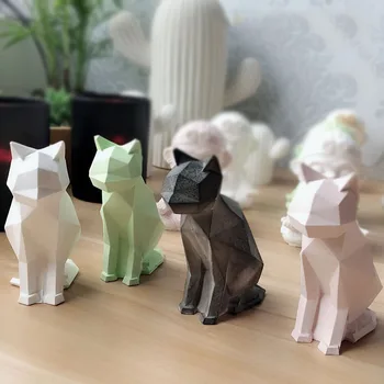 

Geometric Cat Silicone Mold Aroma Plaster Gypsum Dog Molds For Car Decoration Concrete Animals Mold Dog Cat Mould