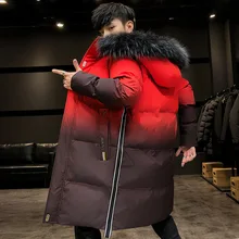 Зимнее Новое поступление градиентного цвета длинное плотное пуховое хлопковое стеганое тонкое хлопковое пальто размера плюс