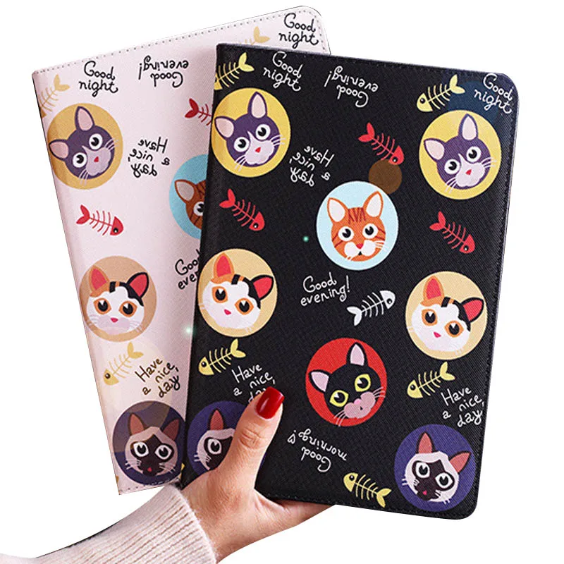 

Case For New ipad 10.2 2019 7th Gen Flip smart stand cover pu leather Cute cat Cartoon illustration Case For ipad 10.2 inch