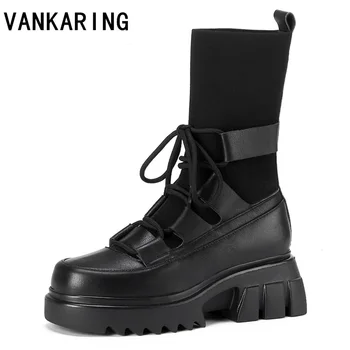 

2020 INS fashion women platform high heels wedges ankle boots black beige thick heels punk gothic boots autumn winter brand shoe