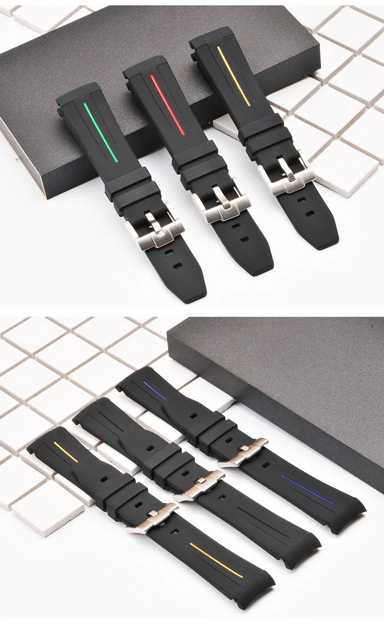 Silicone strap replacement rolex yacht ditona black and green water ghost king explorer GMT strap accessories 20mm