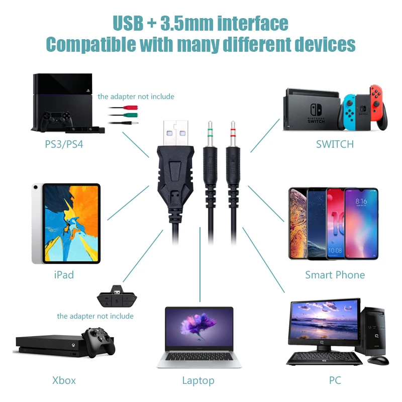 7 1 Surround Sound Gaming Headset Noise Reduction Wired Headset with RGB Lighting Microphone Suitable for PC Laptop Smart Phones