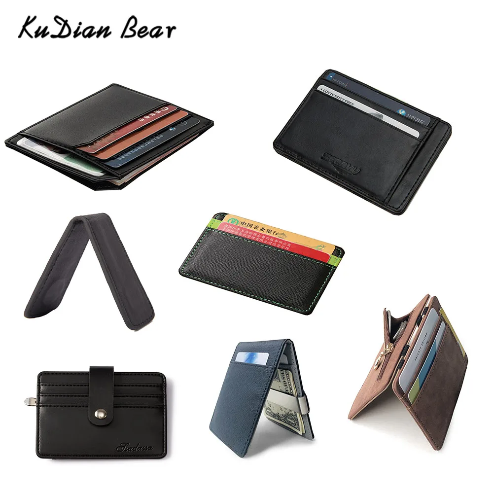 KUDIAN-cartera de moda de oso para hombre, tarjetero delgado de identificación, organizador de cuero PU, monedero mágico, BID222 PM49