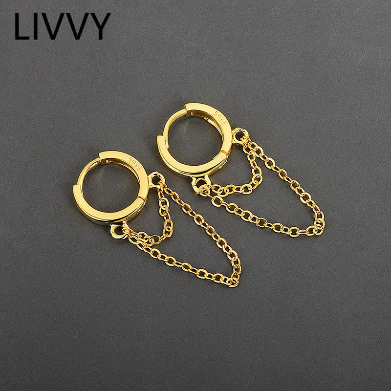 Серебряные двухслойные полые металлические круглые серьги-кольца LIVVY для женщин