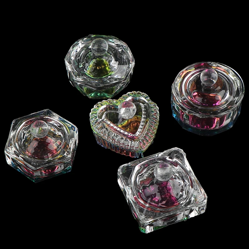 1Pcs Rainbow Crystal Clear Acrylic Liquid Dish Dappen Dish Glass Cup With Cap For Acrylic Powder Monomer Nail Art Tool