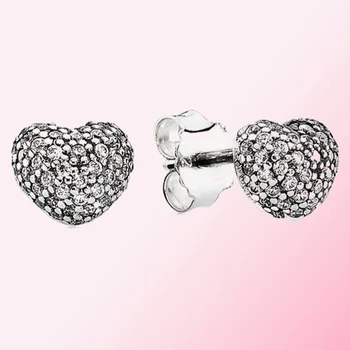 

New 100% 925 Sterling Silver In My Heart Pave Zircon Earrings DIY Women's Charm Fashion Jewelry Factory Direct Free Shipping