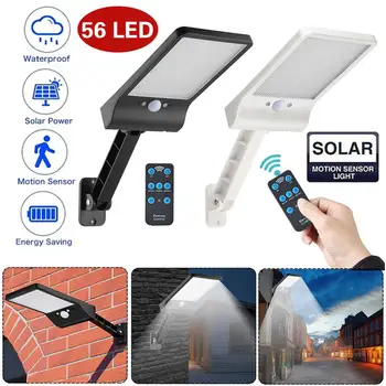 

56LED Solar Motion Sensor Wall Light Outdoor Street Lamp with Remote Control Waterproof Rechargable Solar Garden Light Dropship