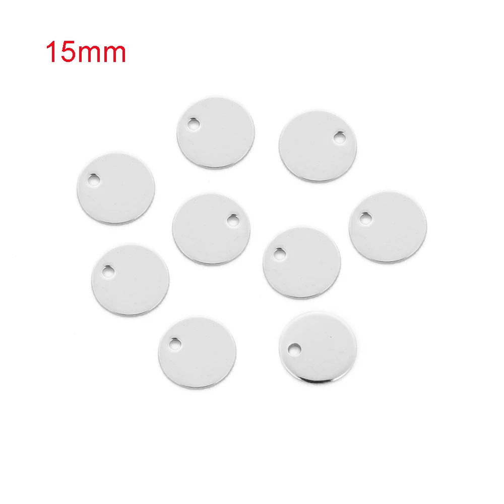 15mm 20 шт., Гладкий Круглый диск из нержавеющей стали, бирка 6, 7, 8, 10, 12, 14 мм, полированная, пустая, для тиснения монет, бирка для собак, Шарм для изготовления ювелирных изделий своими руками - Окраска металла: 15mm