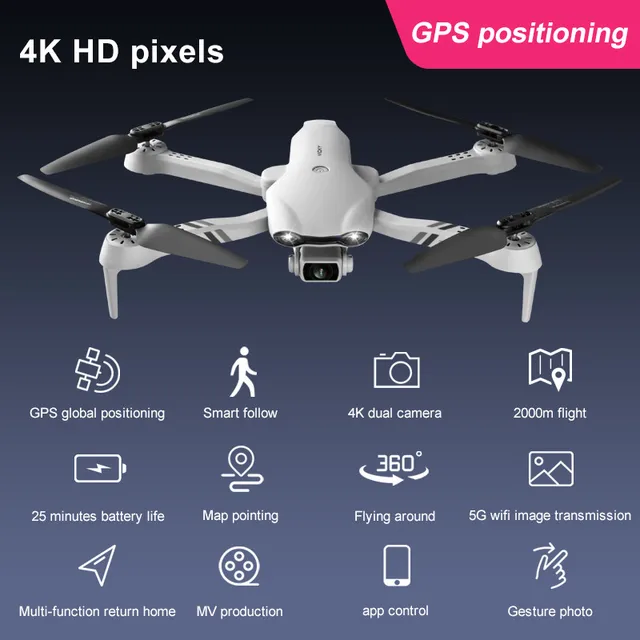 4DRC 2021 New 4K HD dual camera with GPS 5G WIFI wide angle FPV real-time transmission rc distance 2km professional drone 3