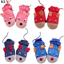 KLV, детские лыжные перчатки, водонепроницаемые, Нескользящие, детские, висячие, с вырезом, утолщенные, теплые, с рисунком лося, детские варежки