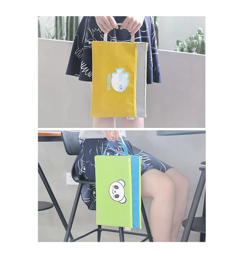 Kawaii Мультфильм А4 сумка двухслойная папка для бумаг хранение документов сумка Водонепроницаемые Канцелярские Принадлежности портативные животные сумки на молнии