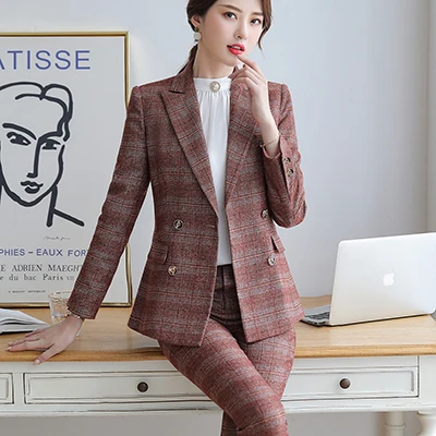 Yellow Plaid Suit Женский клетчатый брючный костюм, комплект из двух предметов, размер S-5XL, модные костюмы, серый, желтый клетчатый пиджак, блейзер с брюками, наборы - Цвет: Yellow Plaid Suit