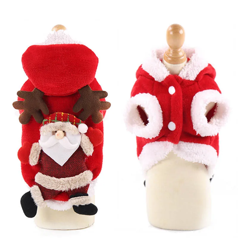 Рождественская Одежда для животных для маленьких средних собак прекрасный Рога лося красный собака Санта толстовки Санта-Клаус Зимняя Теплая Флисовая Собака толстовки