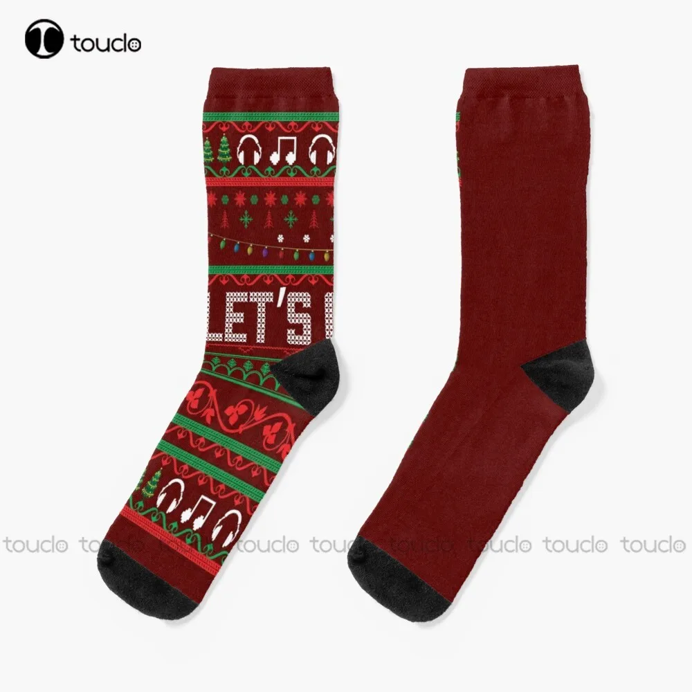 

Let S Get Lit Ugly Christmas Sweater Socks Mens Funny Socks Thanksgiving Christmas New Year Gift Unisex Adult Teen Youth Socks