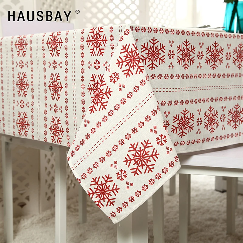 

Christmas TableCloth Linen Cotton Table Cover Red Snowflakes Table Runner Washable Xmas Decorations for Dining Table TC021