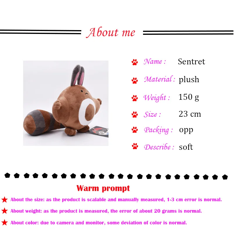 22/23 см Плюшевые Sentret Furret Peluche фильм любимчика позитивной энергией хорошее качество мягкие милые зимние ботинки хорошего качества на Хэллоуин, на Рождество, Детские кубики, подарки для детей