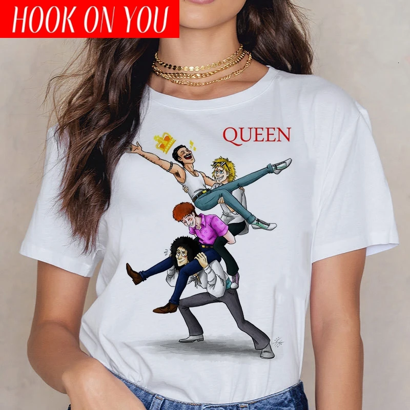Flipper Manga ligegyldighed Freddie Mercury Queen Band T Shirt Women Harajuku Vintage Ullzang T shirt  Fashion Queen Tshirt 90s Graphic Rock Top Tees Female|T-Shirts| - AliExpress
