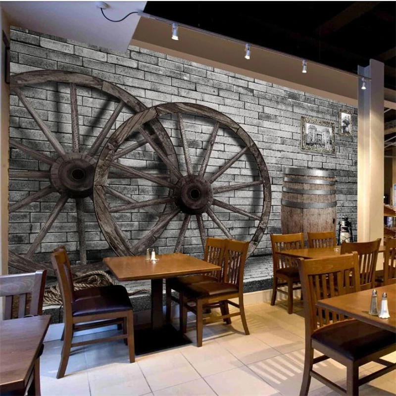 Beibehang-Customized-large-murals-fashion-home-decoration-retro-nostalgic-wheel-wooden-wheel-bar-background-wallpaper
