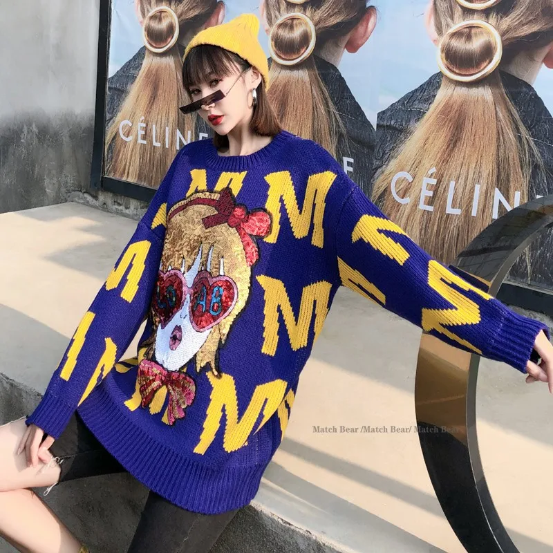 QING MO Character Sweater With Sequin 2020 Autumn