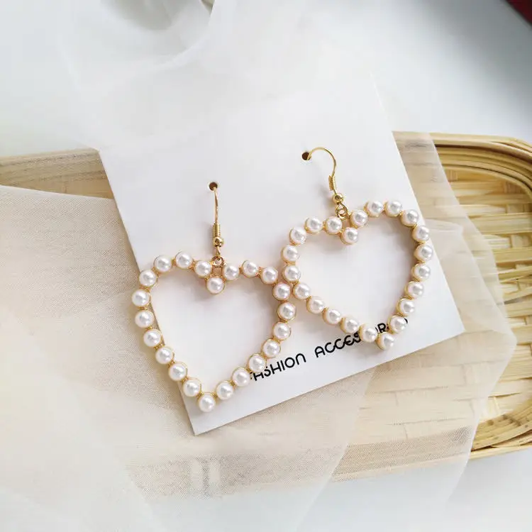 Dangle Earrings Pearl Earrings Drop Earrings Jewelry Vintage Pearl Love Heart Dangle Earrings