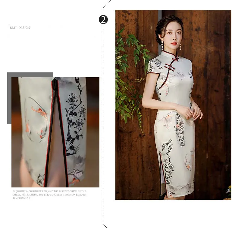 retro elegante melhorado qipao flor impressão vestido