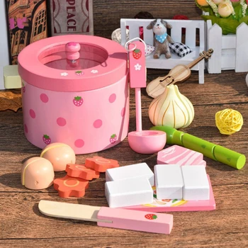 

Pretend Play Kitchen Toy Baby Strawberry Vegetable Hot Pot Brush Pot Wooden Children's Kitchen Tableware Set Birthday Gift