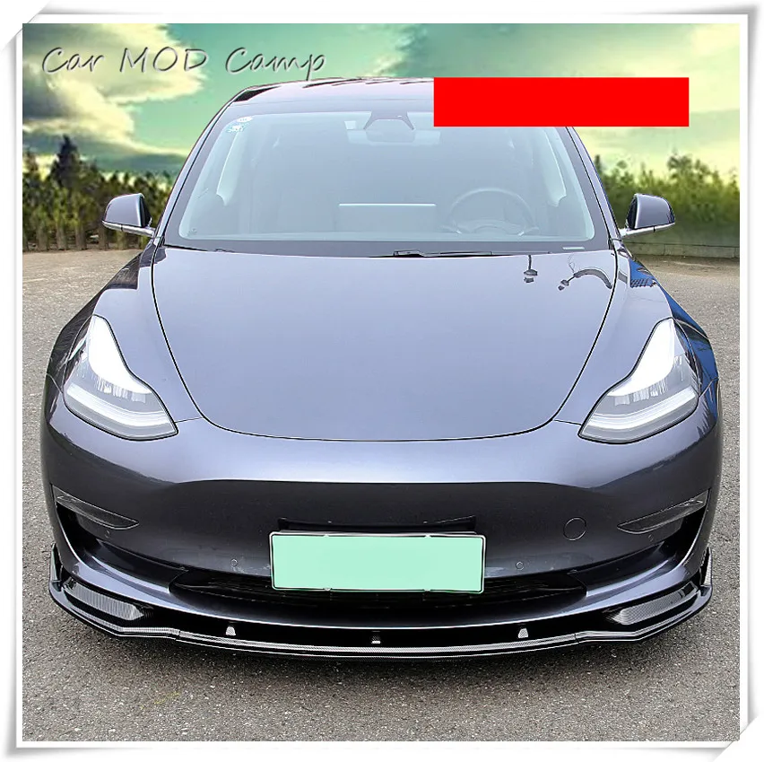 Для Tesla модель 3 внешние аксессуары из АБС-пластика Пластик передний бампер спойлер крышки корпуса комплект сплиттер 3 шт. стайлинга автомобилей