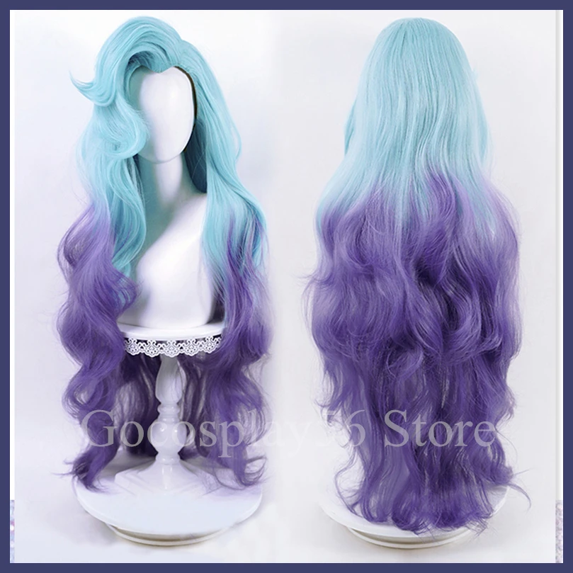 Seraphine Wig LoL Cosplay KDA Dyed Colors Gradual Blue Purple Synthetic Hair Long Curly Body Wave Wavy Coplay |