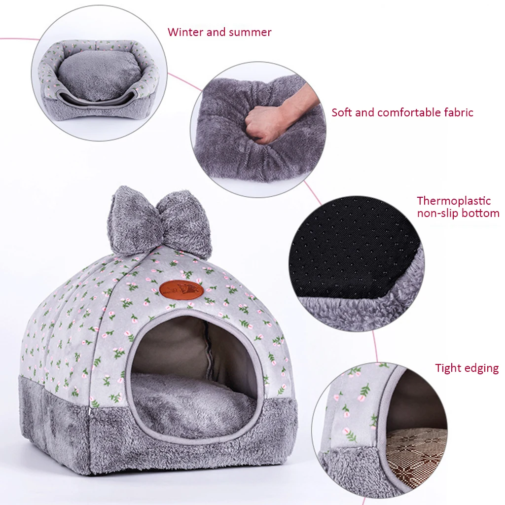 Removable Pet Cat House Cat Bed Warm Cave Winter Puppies Kitten Dog Mat Small Dog Cat 2