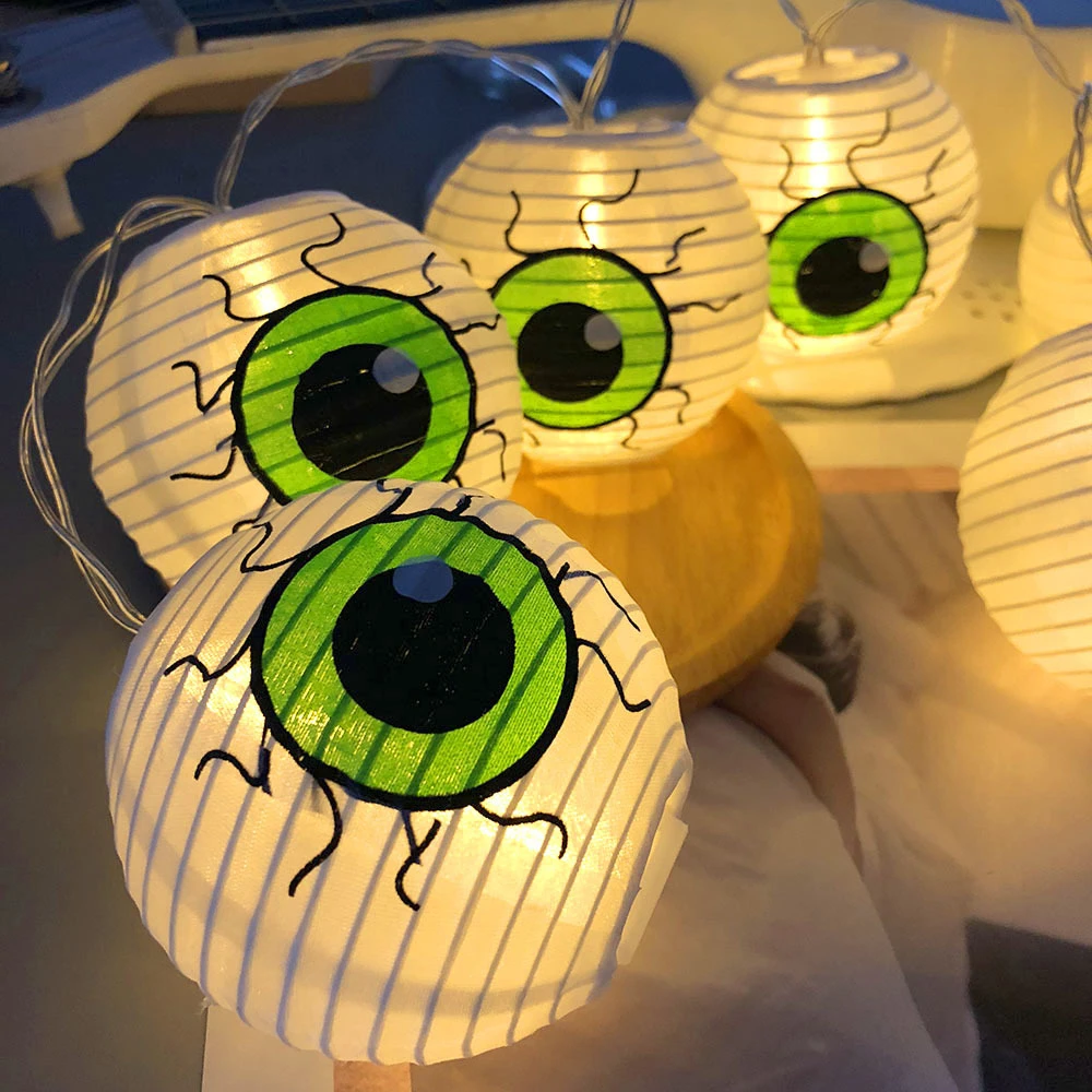 

DIY Install Lantern String Lighting Paper Eye Printing Ball Lamp 10 LED Halloween Decoration Light Battery Power Holiday Lights