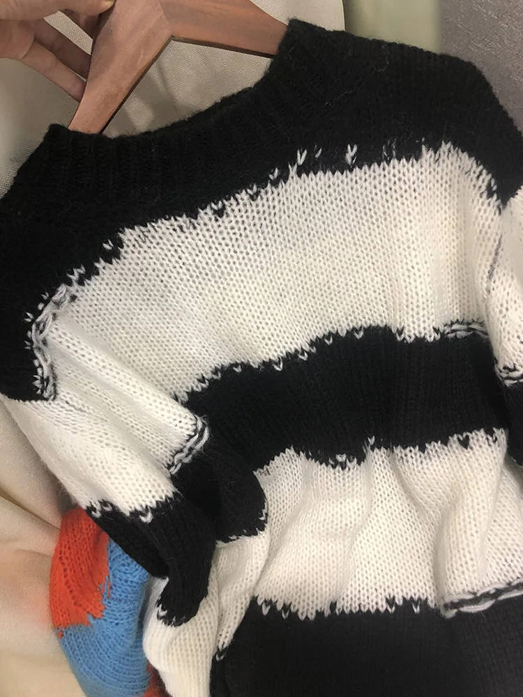 В полоску; Детский свитер осенью и зимой blususa mujer de moda свитер свободного покроя контрастных цветов, шерстяная одежда для женщин