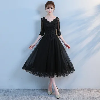 

Black Bride Party Dress V-Neck Evening Cheongsam Flower Oriental Womens Wedding Long Qipao Elegant Gown Clothes Vestido XS-XXXL