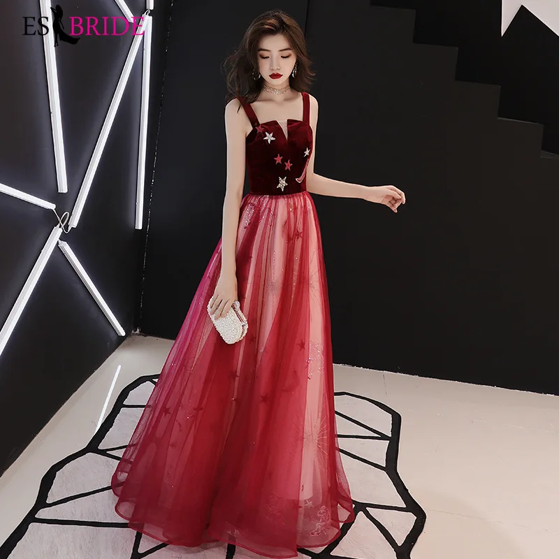 

Long Prom Dresses 2019 Pleated A-Line Floor-Length Vestido De Festa Women Elegant Sleeveless Banquet Party Dress Burgundy