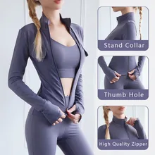 Высококачественная Женская куртка для йоги, спортивная куртка для бега, дышащая нейлоновая Спортивная Толстовка для тренировок, тренировочная быстросохнущая верхняя одежда с отверстиями для большого пальца