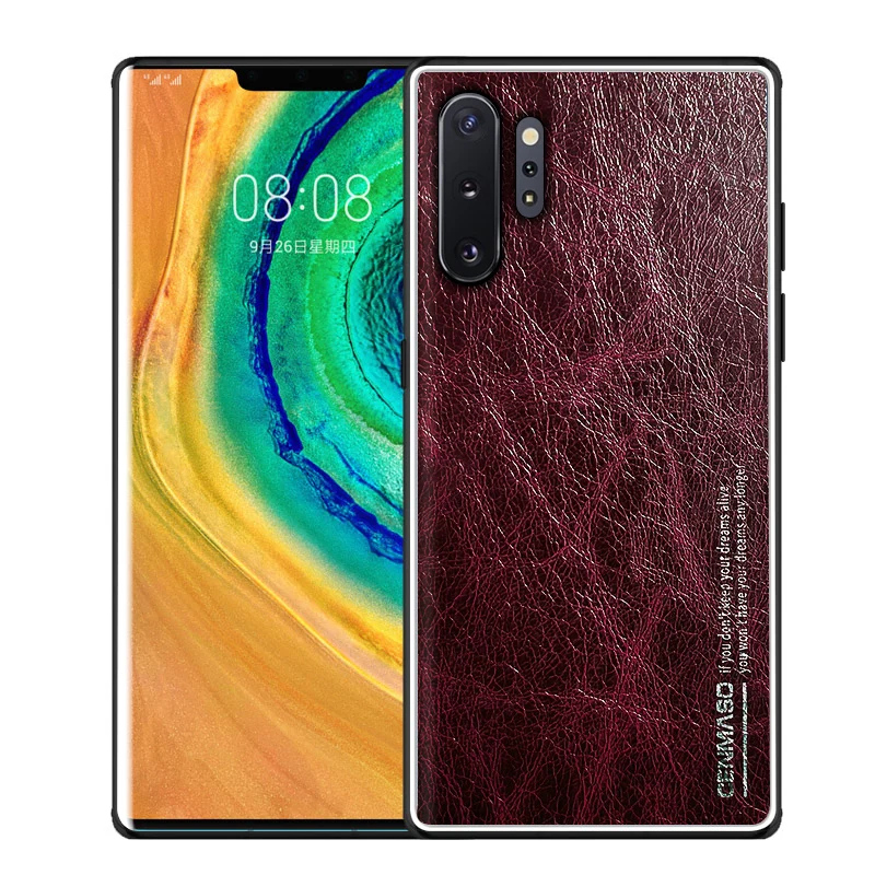 CENMASO натуральная кожа для samsung note 10 Plus чехол роскошный кожаный Ультра Тонкий Ретро Винтаж задняя крышка Мода Coque Fundas - Цвет: Темно-красный