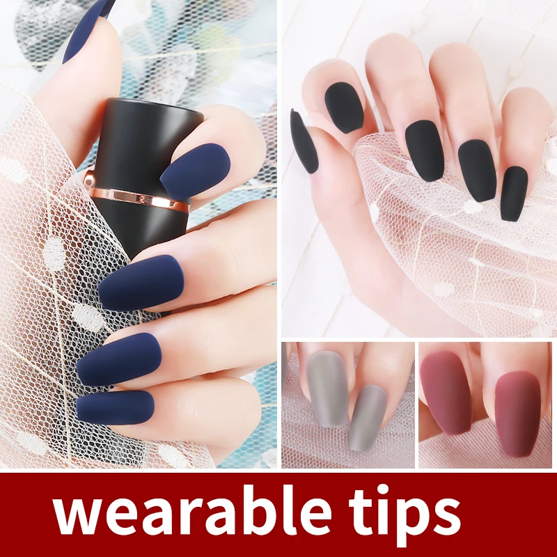 24 шт. съемные накладные матовые наконечники для ногтей длинных накладных